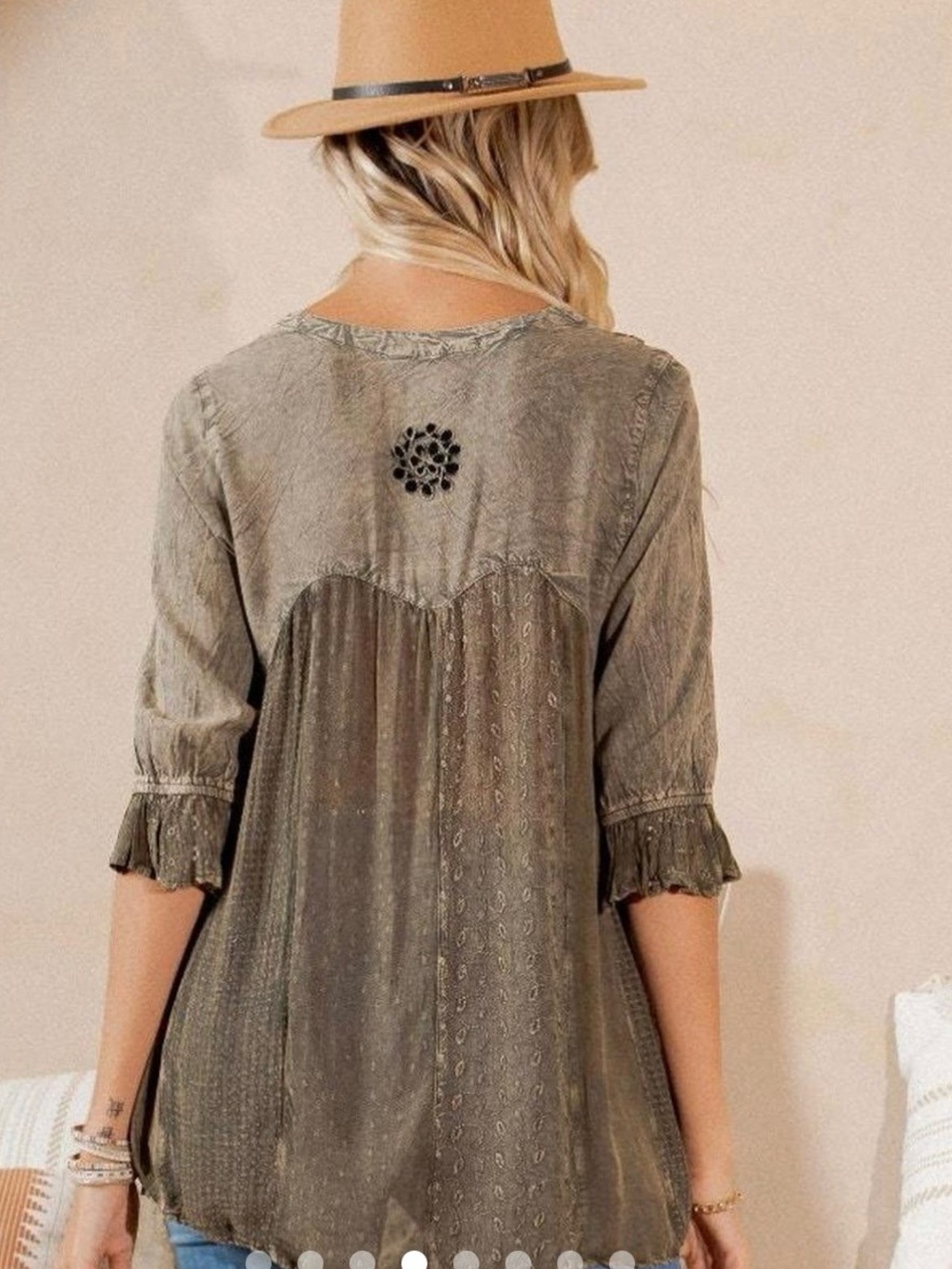 Young Threads Button Front Peasant Top - Picture 3 of 4